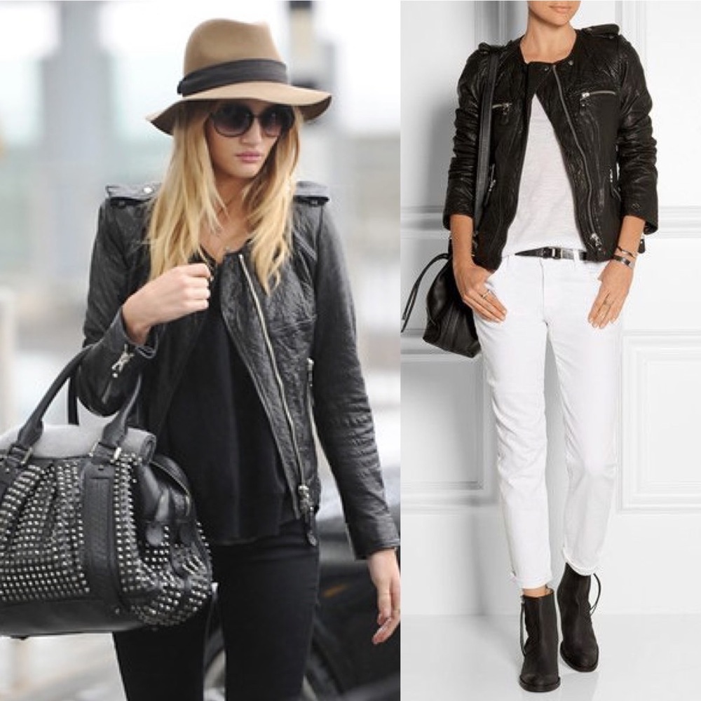 Isabel Marant Étoile Kady Quilted Lamb Leather Jacket Washed Black Designer 2 XS